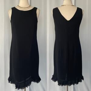 Vintage Dress Size 10 Black Solid Sleevless Ruffle Hem Cocktail Party Occasion